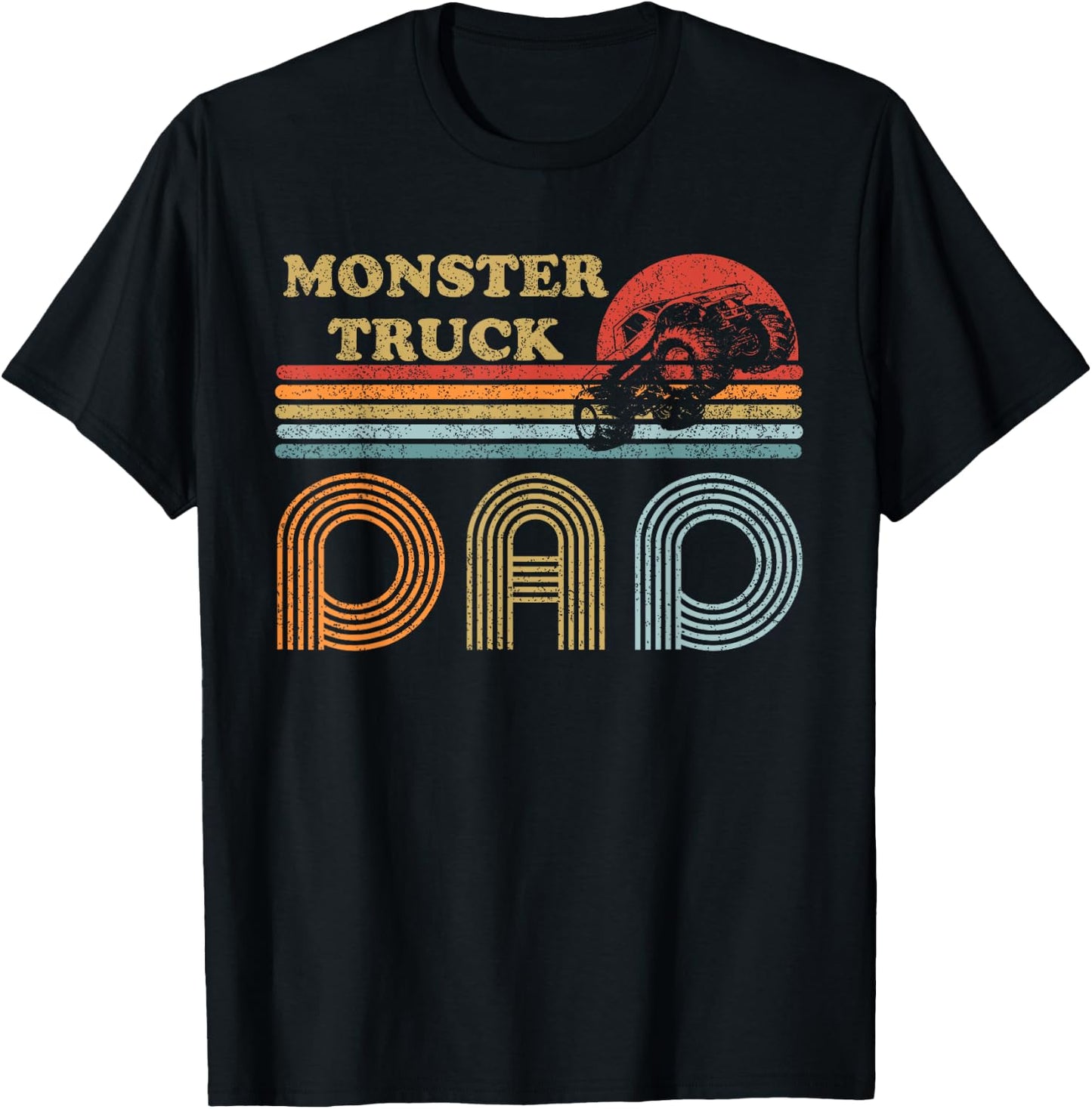 Monster Truck Dad Shirt Vintage Sunset Retro Horizon Lines T-Shirt - T-Shirt | Black