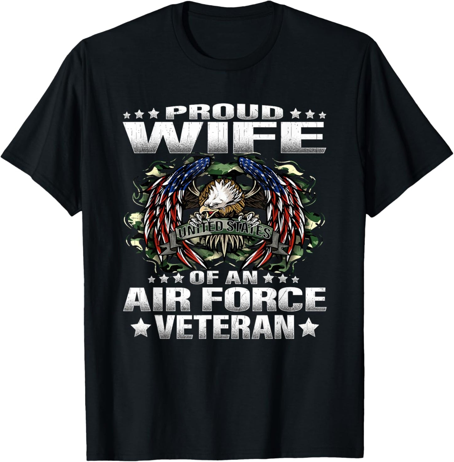 Proud Wife Of An Air Force Veteran Military Vet Spouse Gifts T-Shirt - T-Shirt | Black