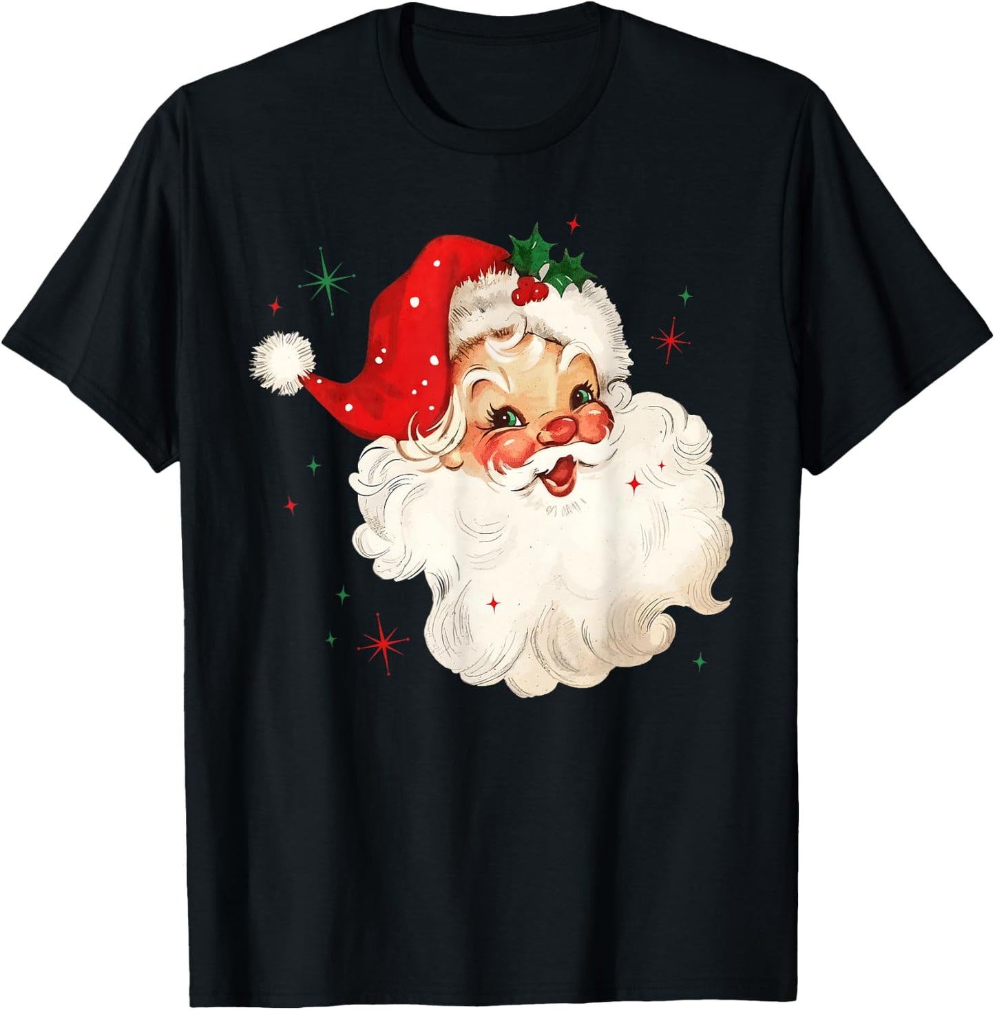 Retro Vintage Santa Claus Merry Christmas Holiday Season T-Shirt - T-Shirt | Black