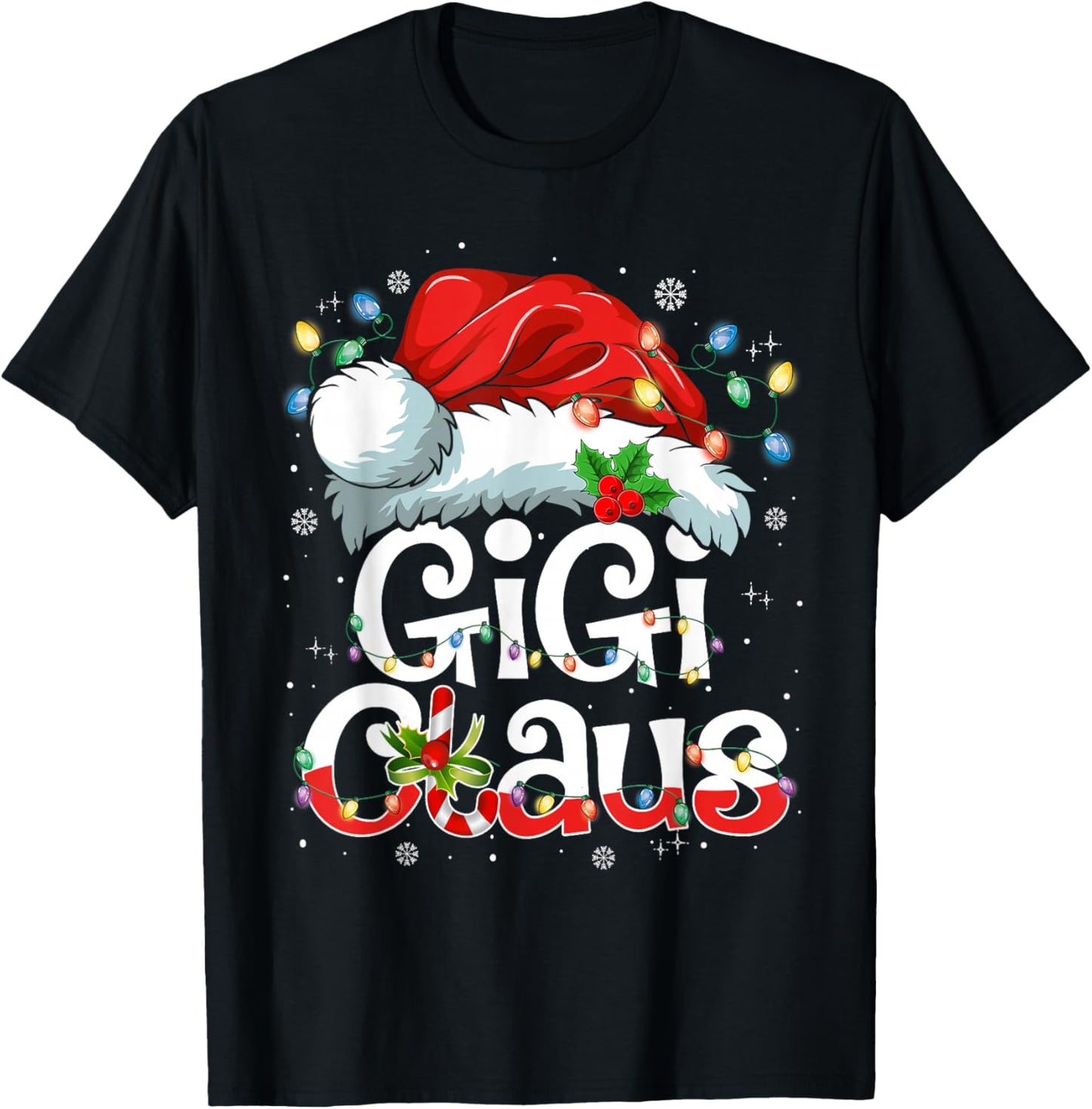 Gigi Claus Shirt Christmas Lights Pajama Family Matching T-Shirt - T-Shirt | Black