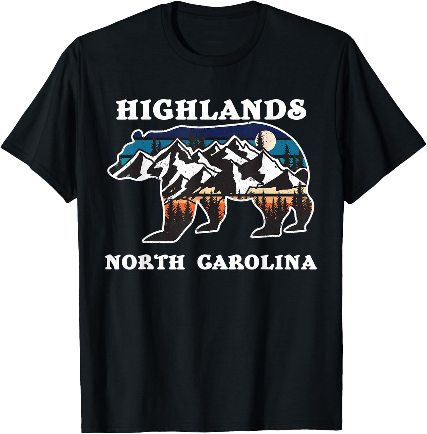 Highlands North Carolina NC State Vintage Retro Bear Graphic T-Shirt - T-Shirt | Black