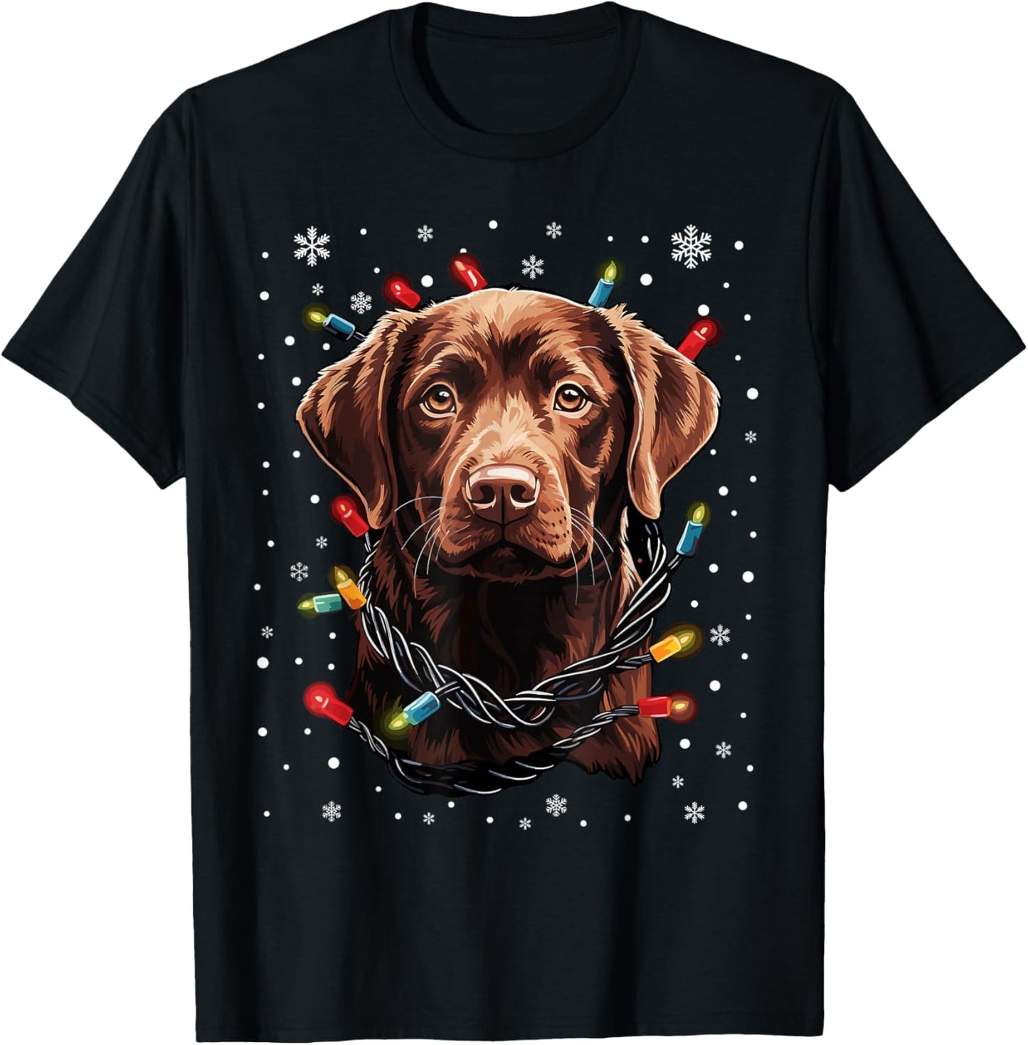 Chocolate Labrador Dog Christmas Lights Santa Hat Xmas Men Women Kids T-Shirt - T-Shirt | Black