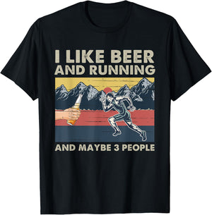 I Like Beer And Running And Maybe 3 People Funny Runners T-Shirt - T-Shirt | Black