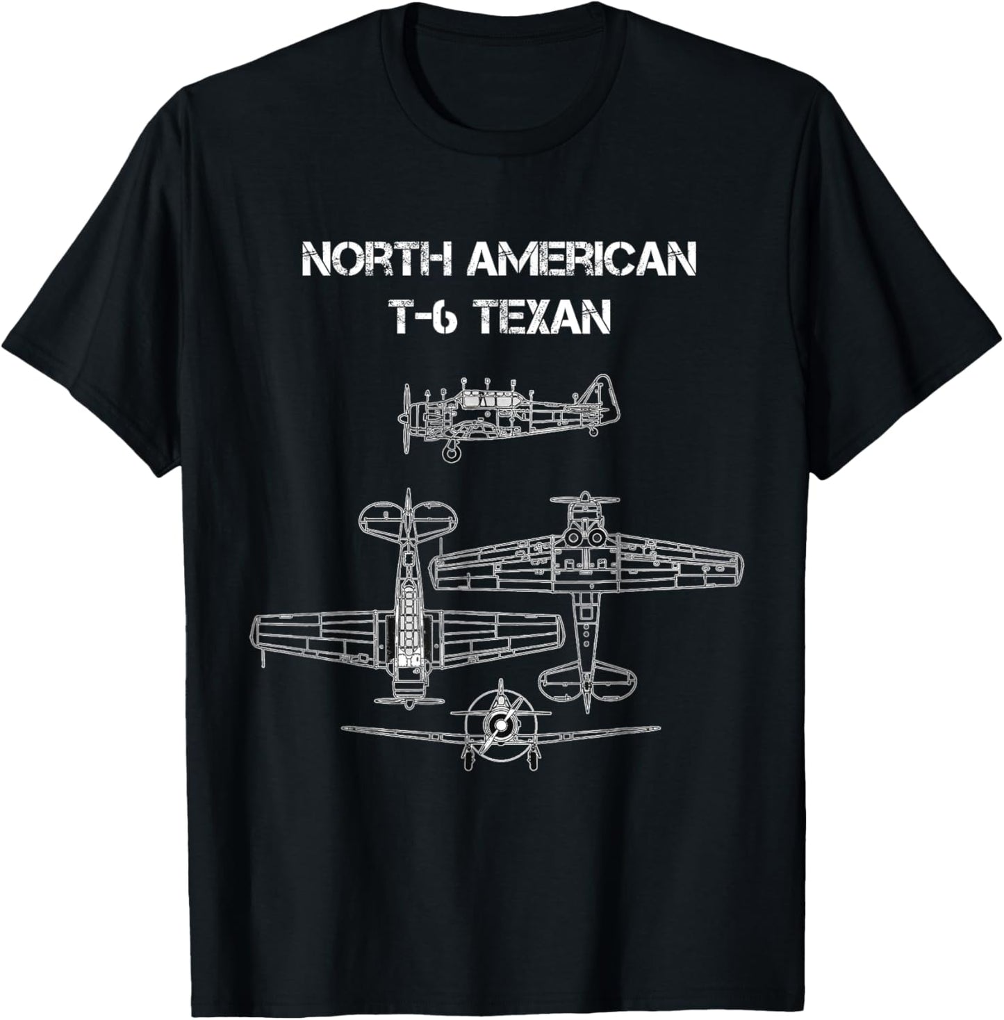 North American T6 Texan Harvard SNJ WW2 Airplane Blueprint T-Shirt - T-Shirt | Black