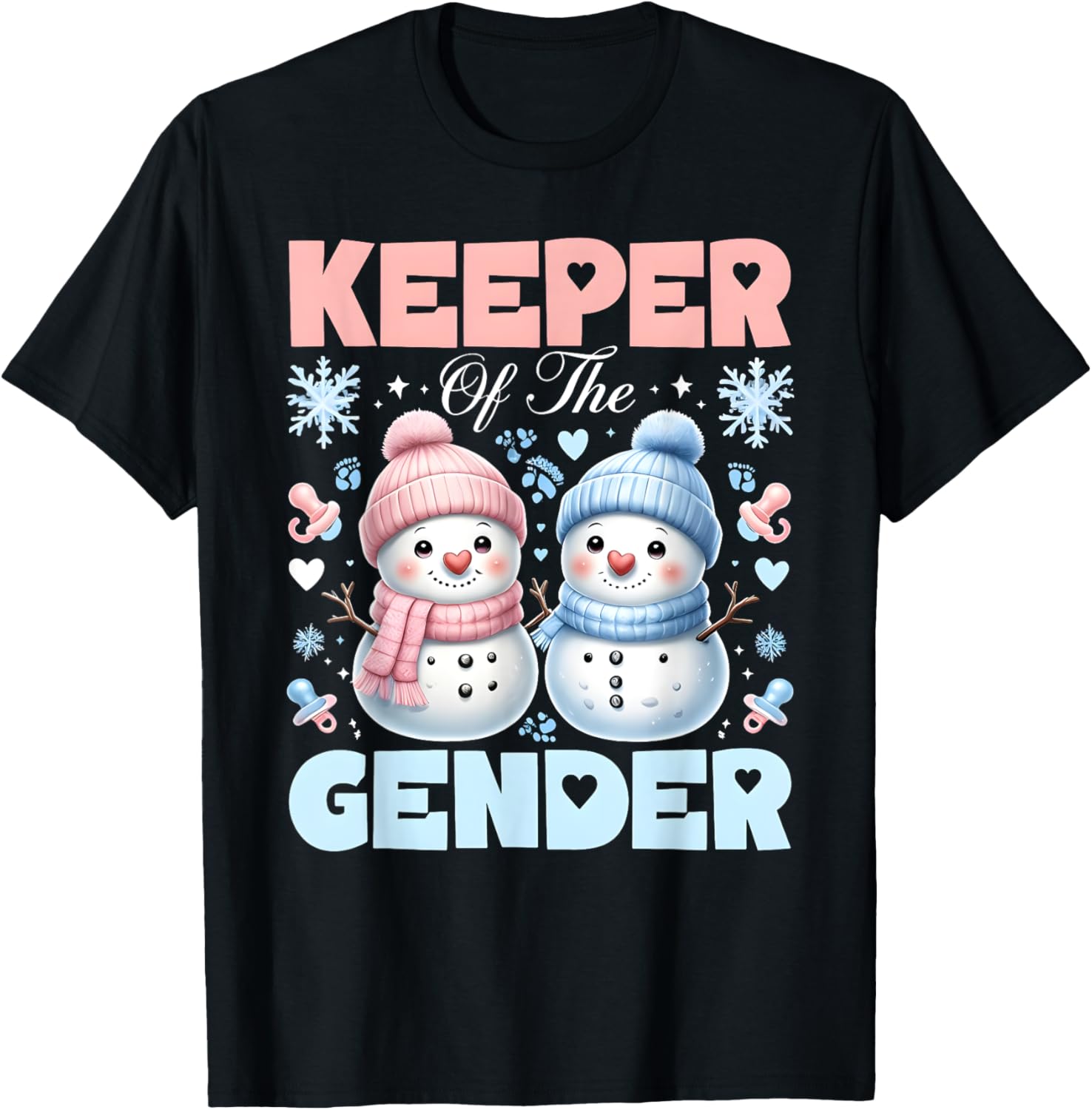 Keeper Of The Gender Reveal Baby Shower Snowman Christmas T-Shirt - T-Shirt | Black
