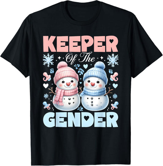 Keeper Of The Gender Reveal Baby Shower Snowman Christmas T-Shirt - T-Shirt | Black