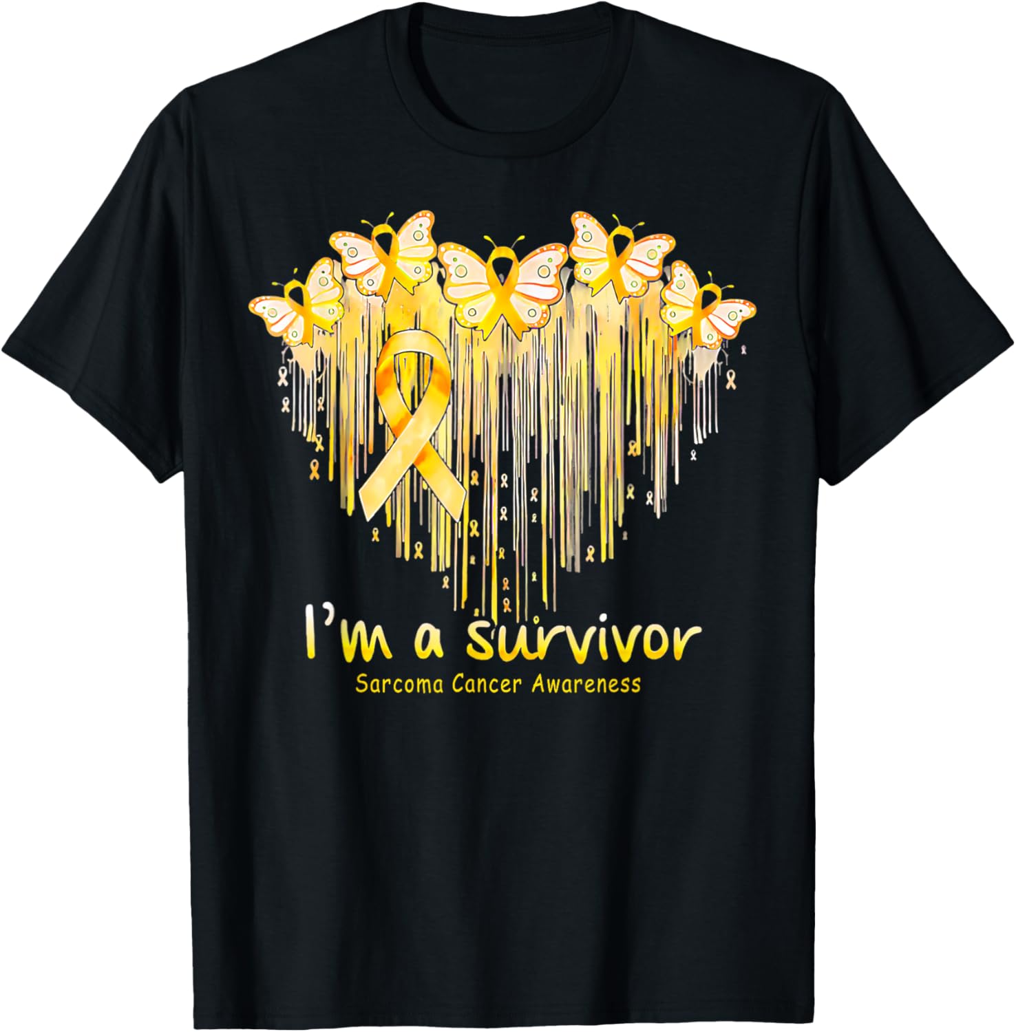 I'm A Survivor Sarcoma Cancer Awareness Heart Butterfly T-Shirt - T-Shirt | Black
