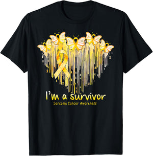 I'm A Survivor Sarcoma Cancer Awareness Heart Butterfly T-Shirt - T-Shirt | Black