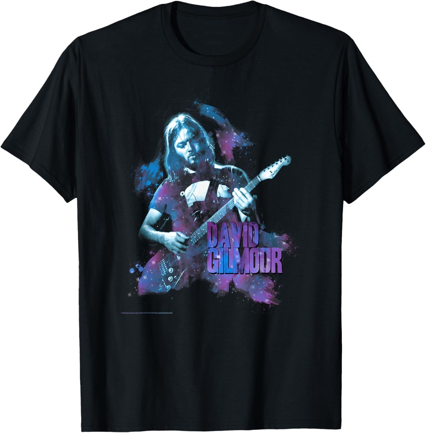 Official David Gilmour Portrait with Guitar Colorful T-Shirt - T-Shirt | Black