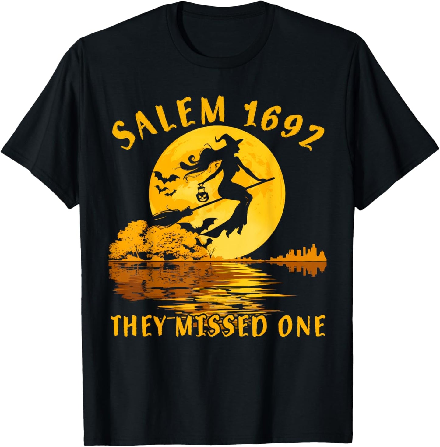 Salem 1692 They Missed One Witch Riding Broom Halloween T-Shirt - T-Shirt | Black