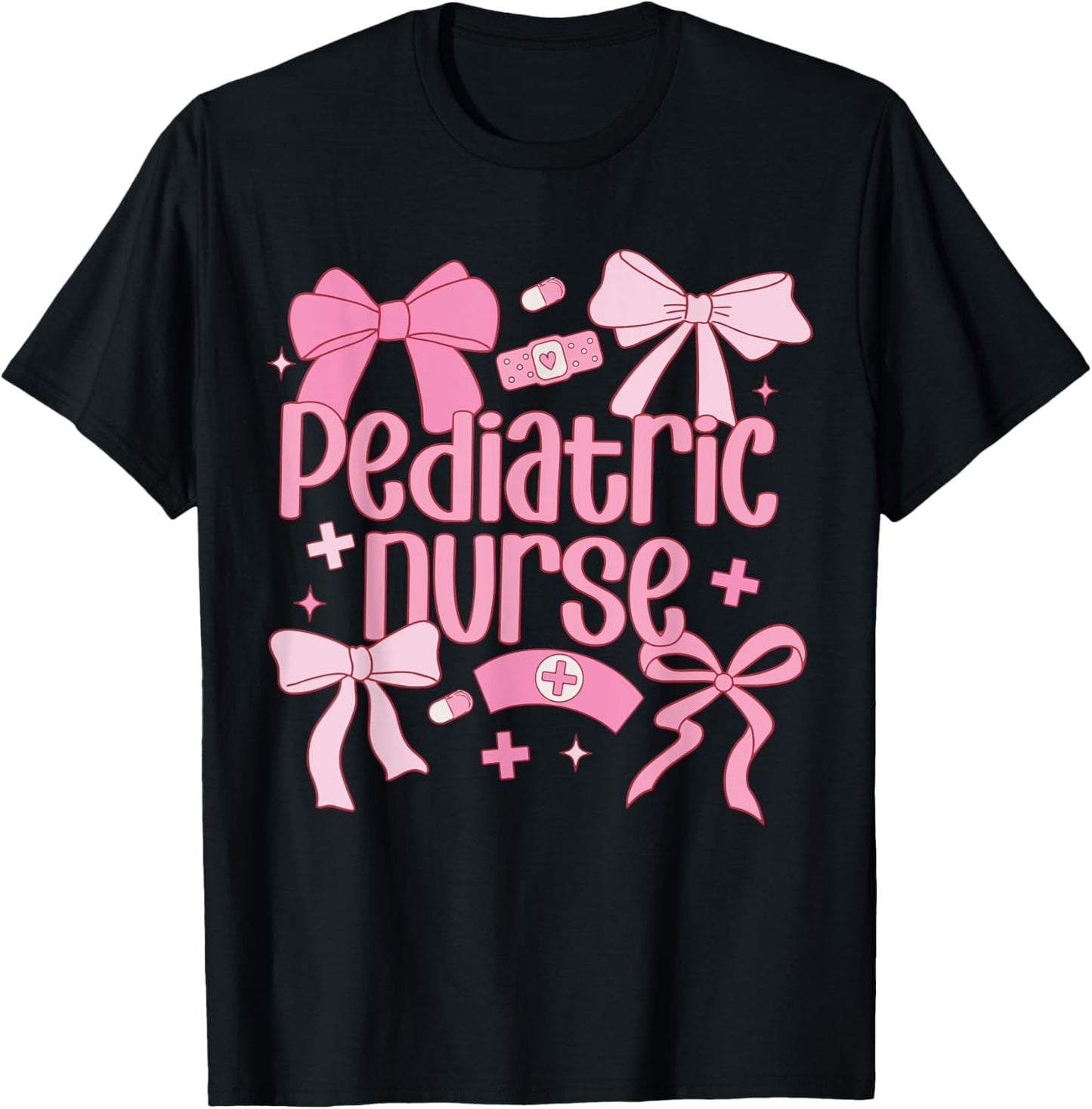 Cute Pink Coquette Bow Pediatric Nurse T-Shirt - T-Shirt | Black