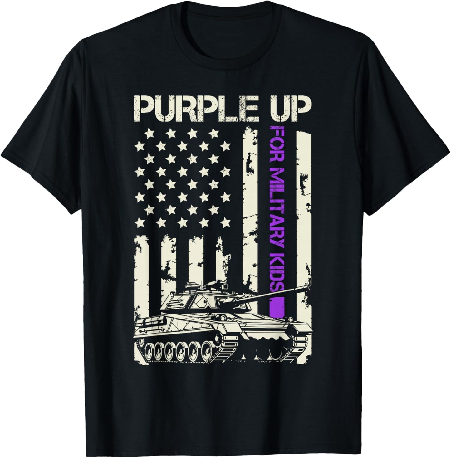 Purple Up For Military Kids USA Flag Military Child Month T-Shirt - T-Shirt | Black