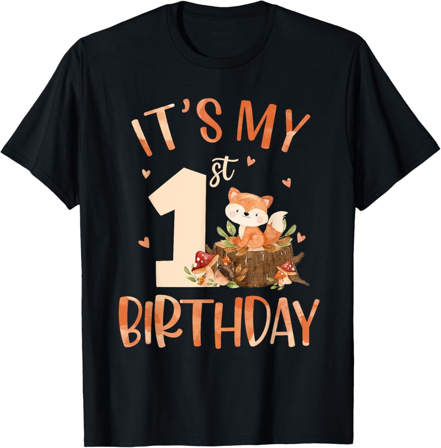 Its My 1st Birthday Cute Fox 1 Year Old Birthday Decorations T-Shirt - T-Shirt | Black