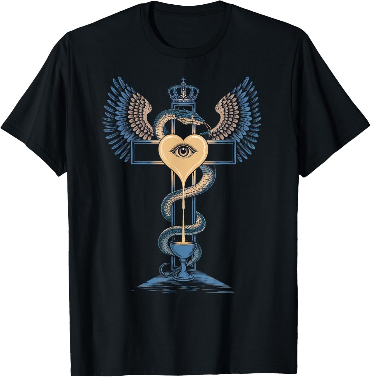 Cross Heart Holy Grail Crown Wings Nectar Immortality Serpnt T-Shirt - T-Shirt | Black