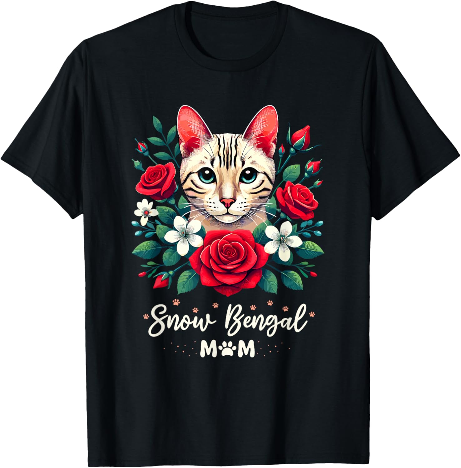 Roses Flowers Snow Bengal Mom T-Shirt - T-Shirt | Black