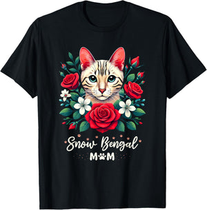Roses Flowers Snow Bengal Mom T-Shirt - T-Shirt | Black