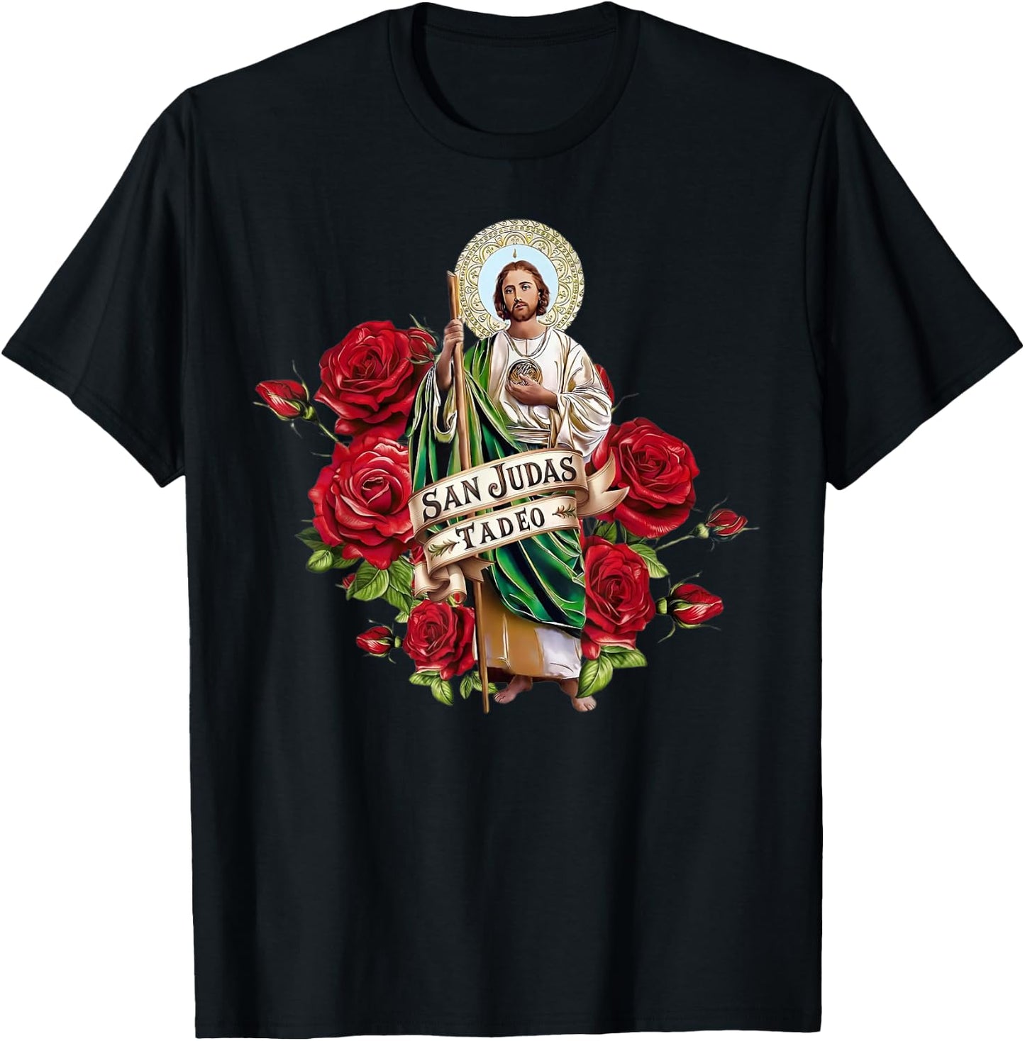 San Judas Tadeo Rose T-Shirt - T-Shirt | Black