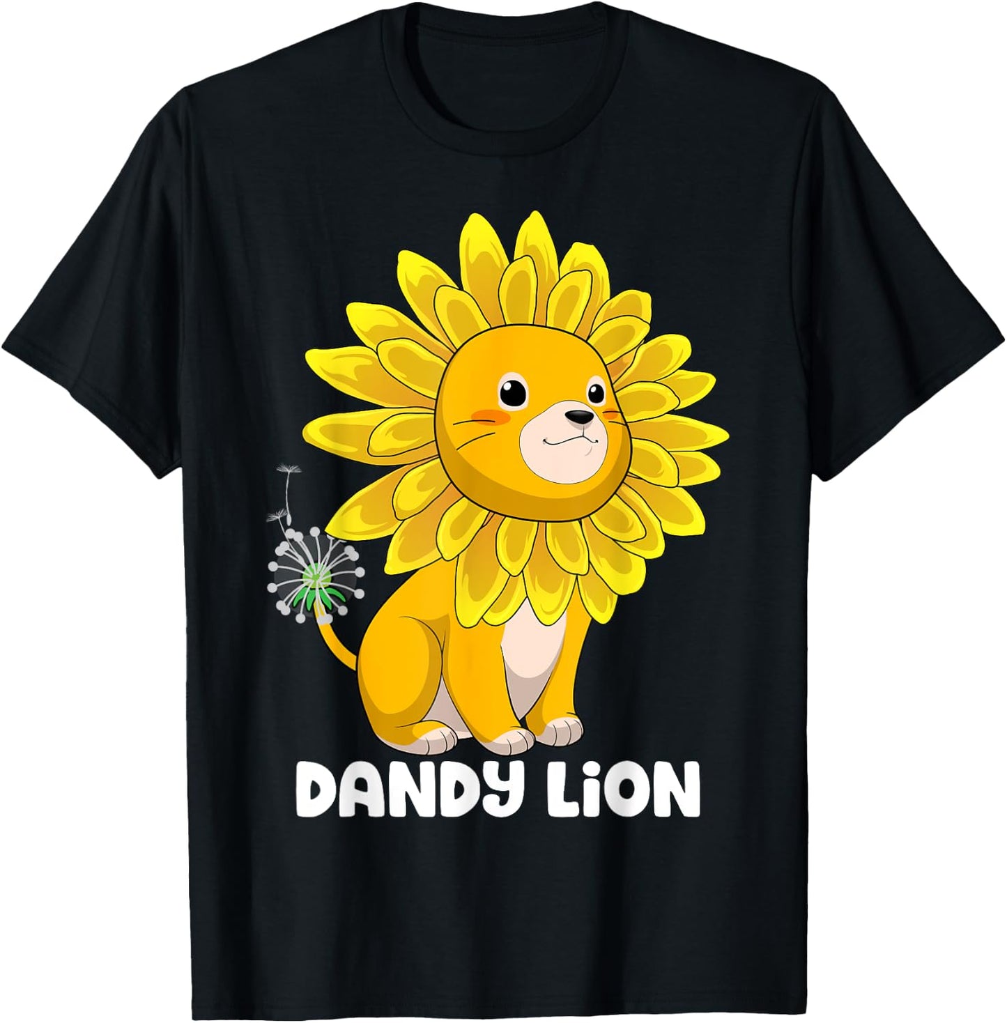 Dandy Lion Dandelion Lion Funny Flower Animal Pun T-Shirt - T-Shirt | Black