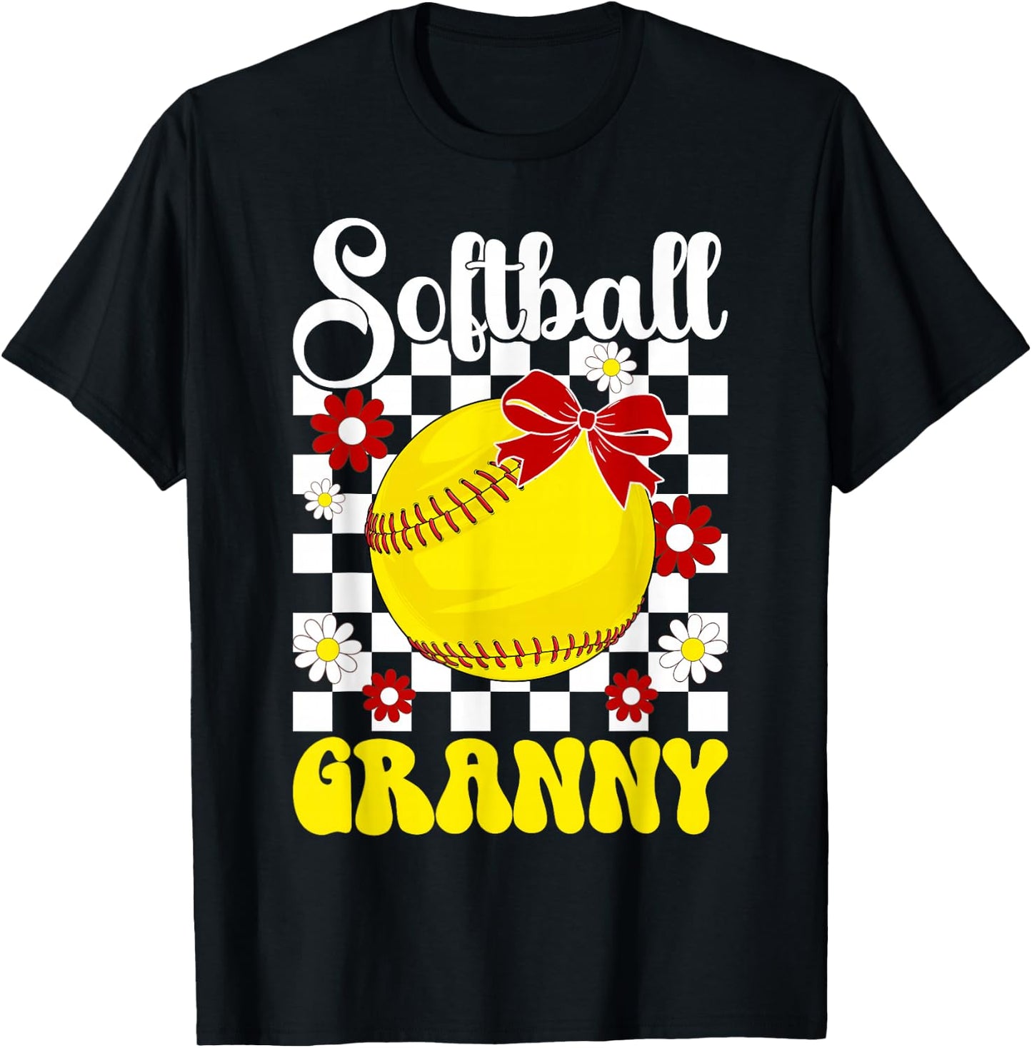 Softball Granny Groovy Granny Of A Softball Player Granny T-Shirt - T-Shirt | Black