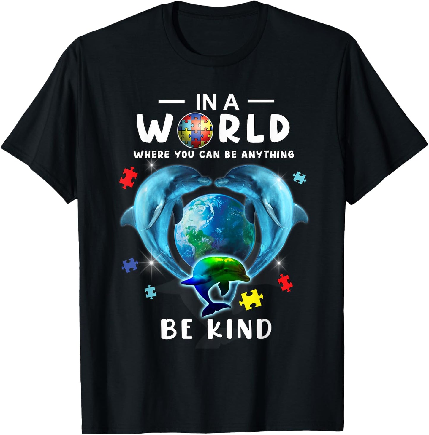 Be Kind Dolphin Autism Awareness Back To School Teacher Gift Men Women Kids T-Shirt - T-Shirt | Black