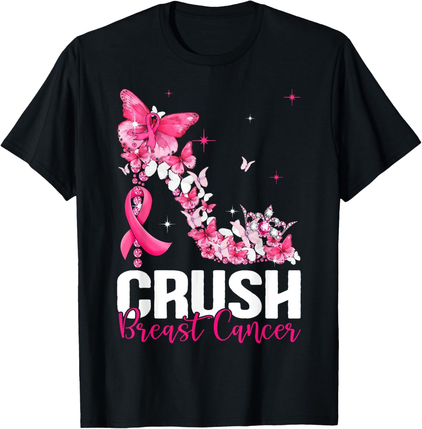 Crush Breast Cancer Awareness Bling Pink Ribbon T-Shirt - T-Shirt | Black