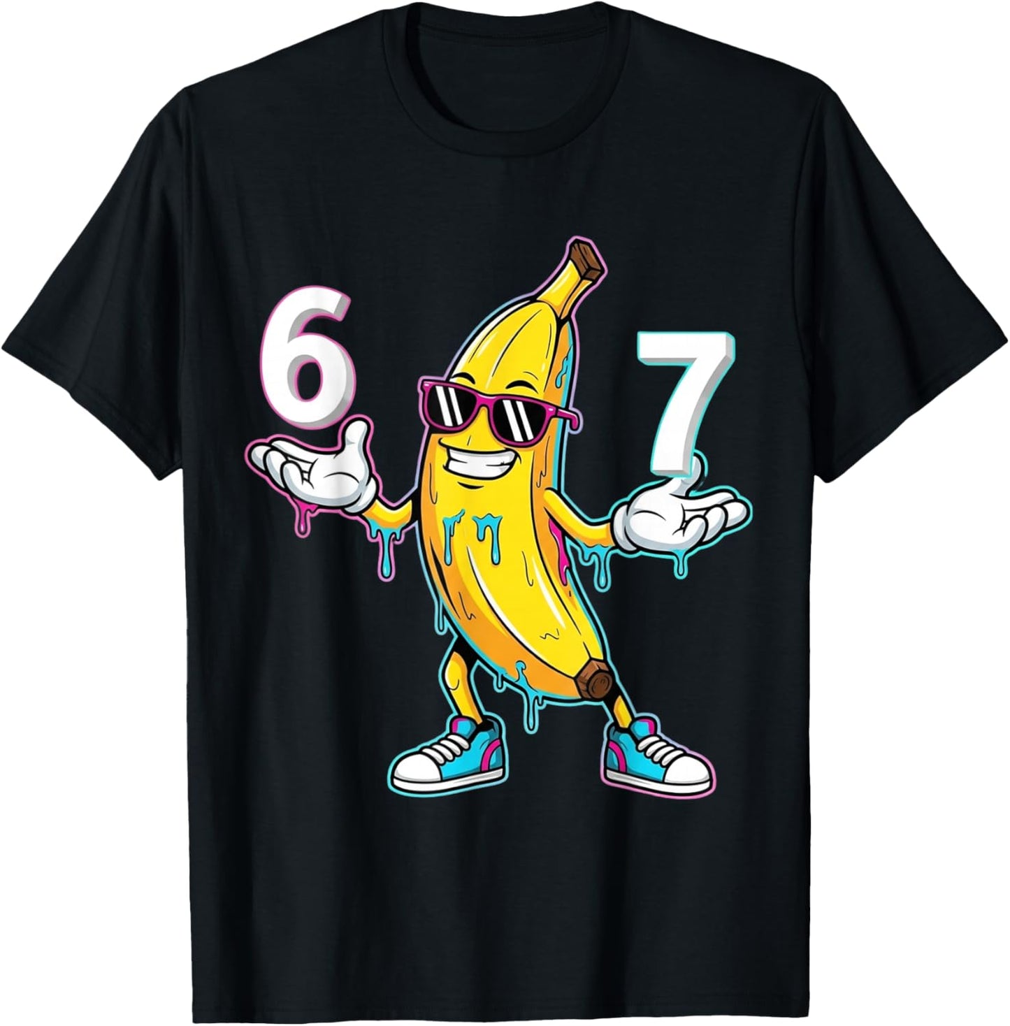 Funny Cartoon Banana 67 Graphic Design Kids Youth Boys Girls T-Shirt - T-Shirt | Black