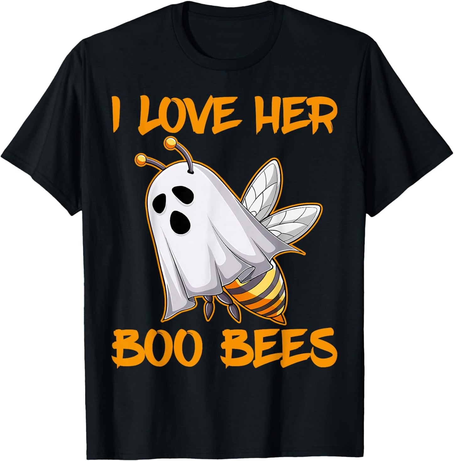 Funny I Love Her Boo Bees Couples Halloween Day Men Women T-Shirt - T-Shirt | Black
