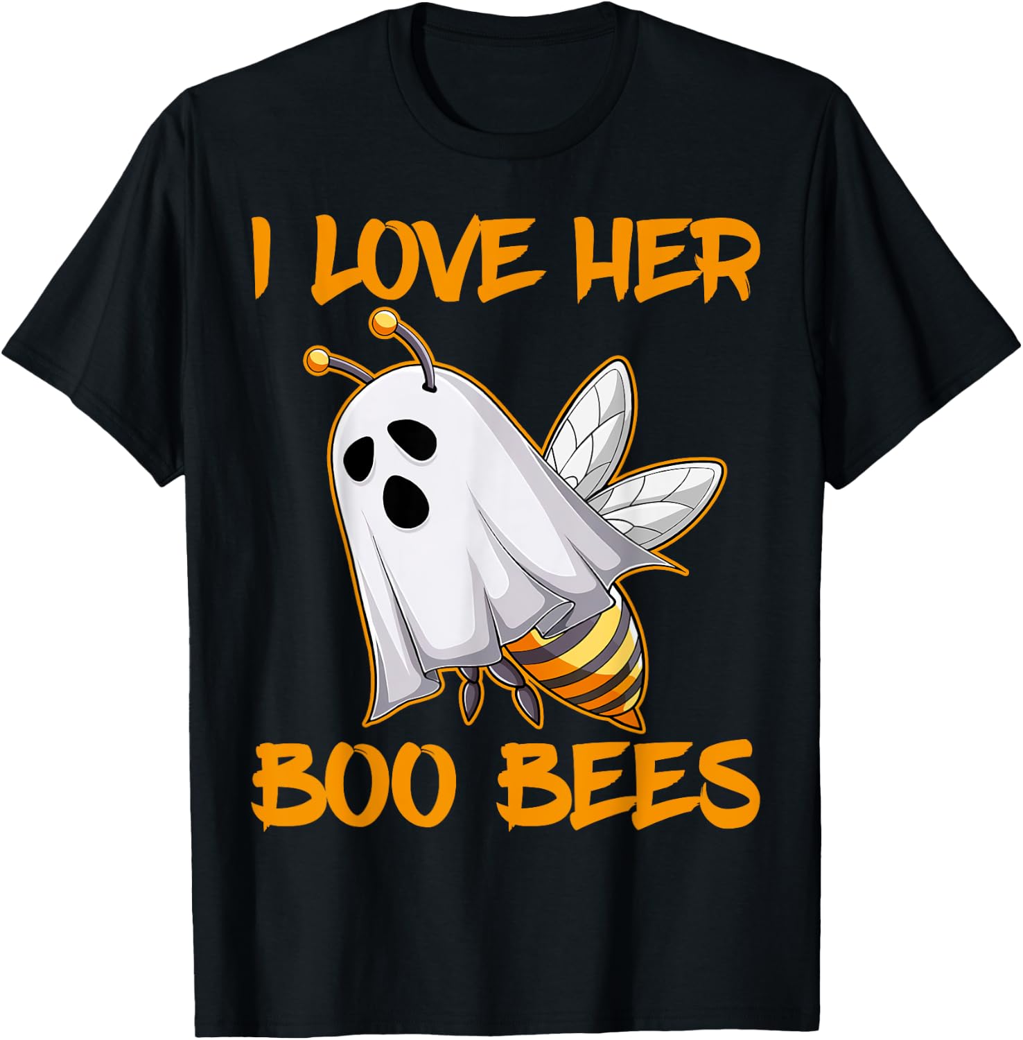 Funny I Love Her Boo Bees Couples Halloween Day Men Women T-Shirt - T-Shirt | Black