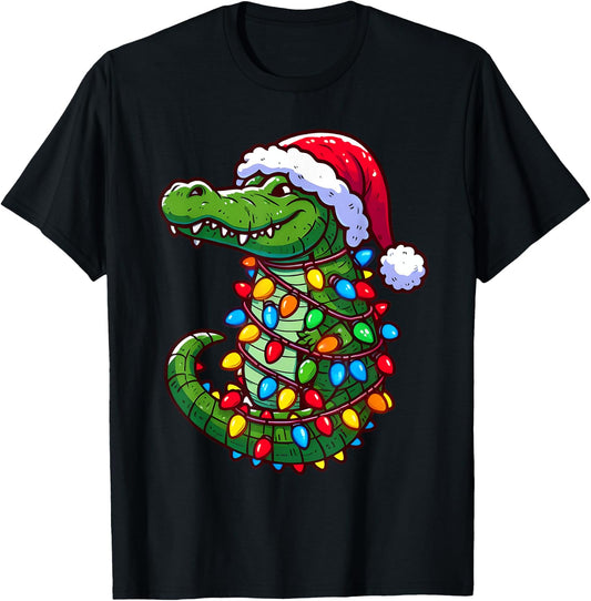 Funny Alligator Santa Hat Christmas Pajama Toddler Boys Kids T-Shirt - T-Shirt | Black