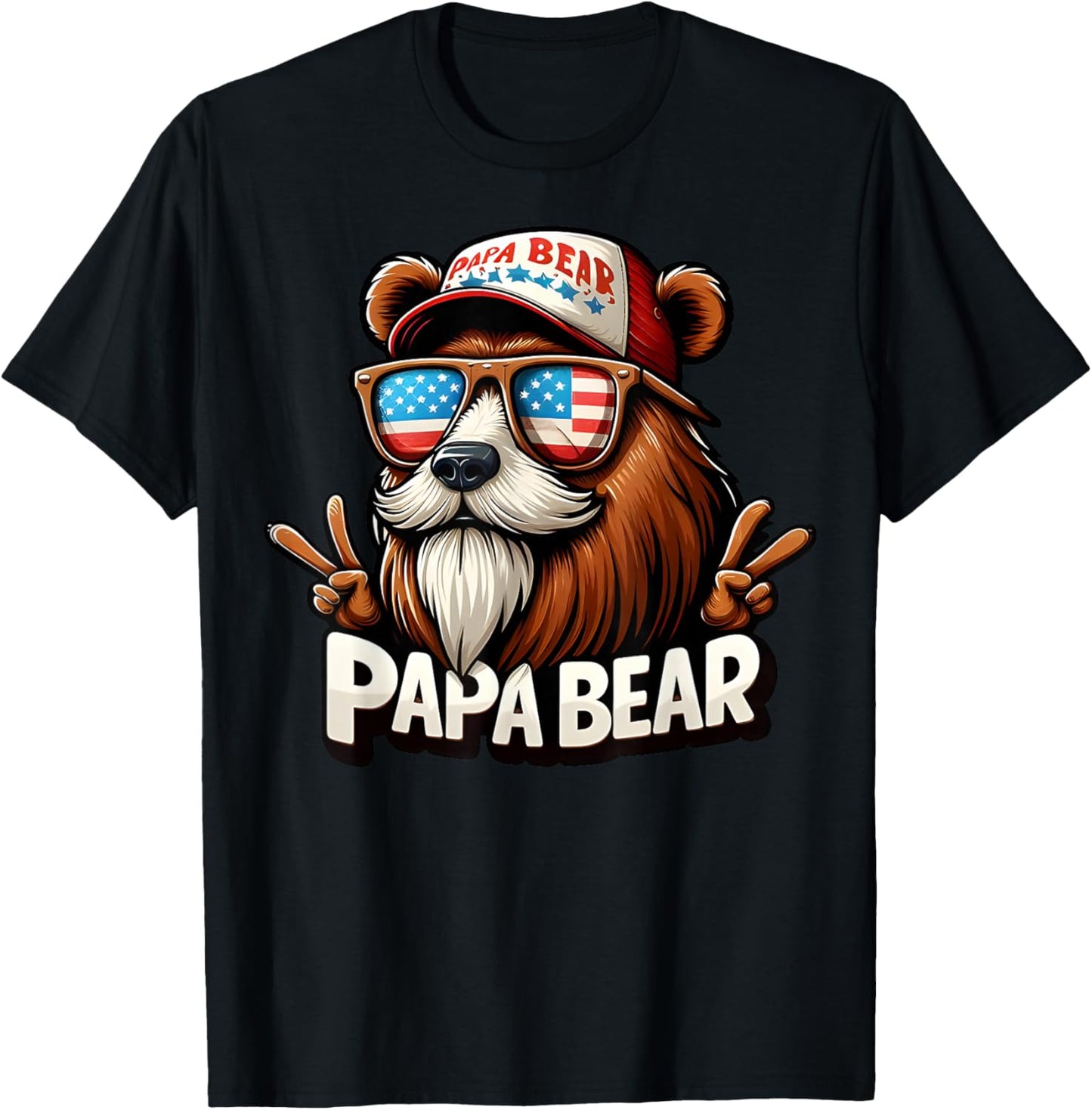 Papa Bear Shirt Fathers Day Gift US American Flag Best Dad T-Shirt - T-Shirt | Black