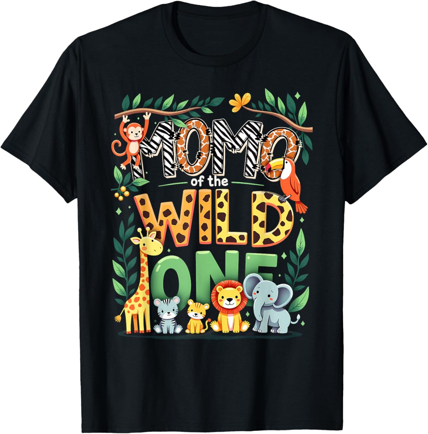 1st Birthday Safari Zoo Mommy Momo Of The Wild One T-Shirt - T-Shirt | Black