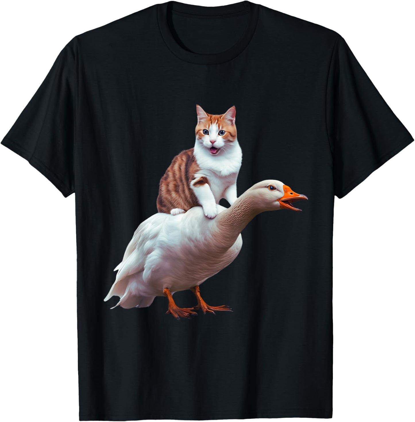 Funny Cat Goose Meme Cat Riding Geese Animal Humor Cat Goose Women Kids T-Shirt - T-Shirt | Black