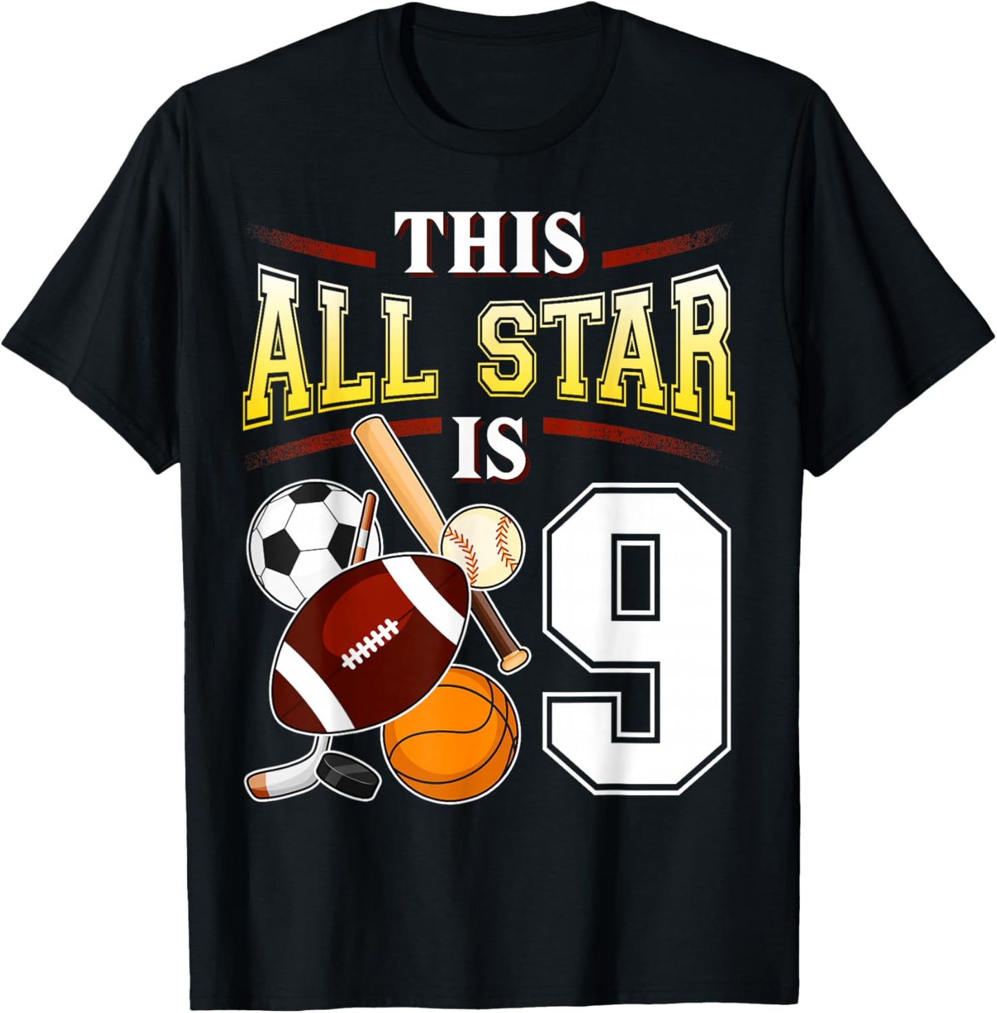This All Star is 9 Years Old Gift Kids 9th Birthday T-Shirt - T-Shirt | Black
