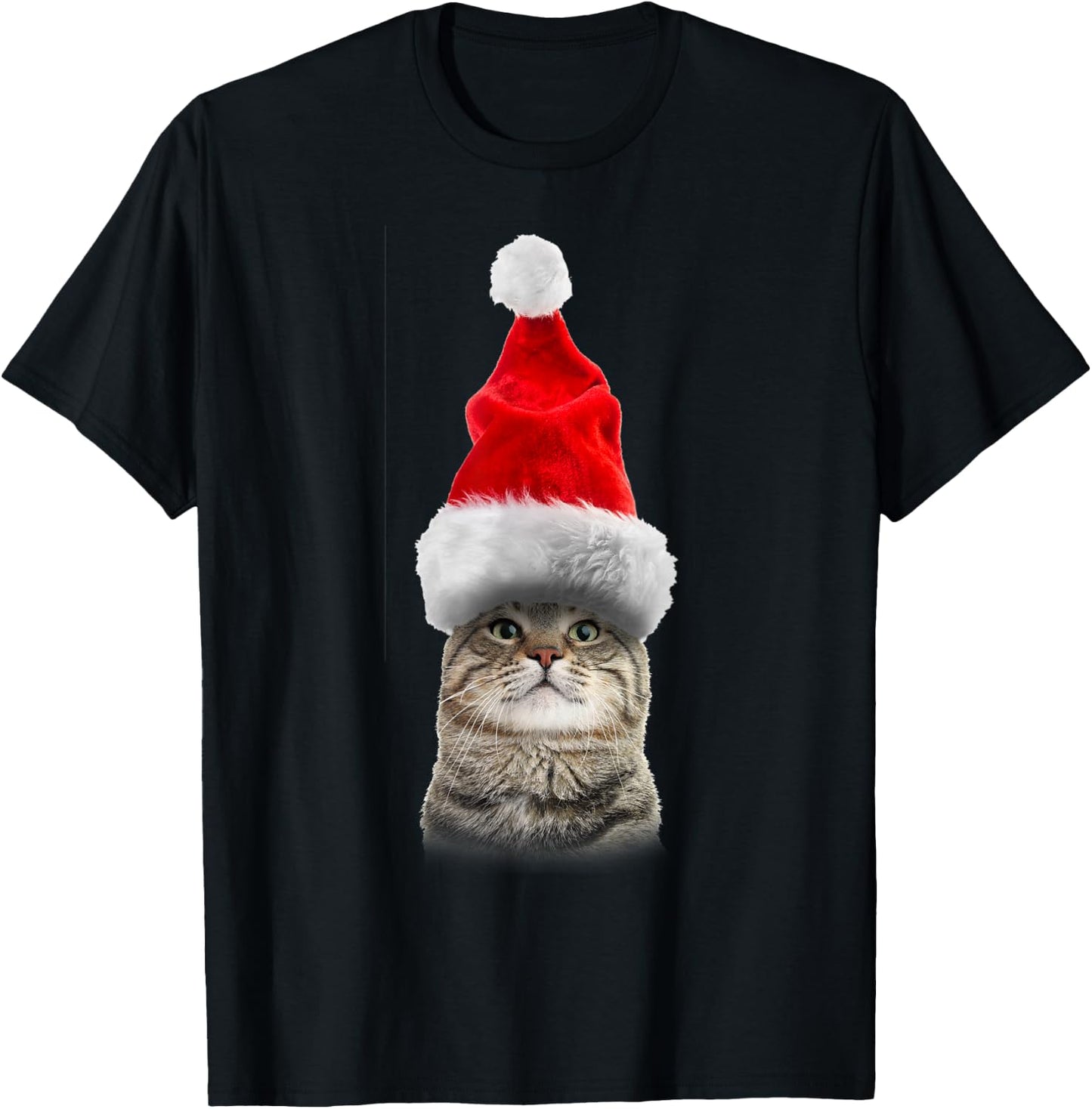Christmas Tabby Cat in Santa Hat Meowy Christmas Fun T shirt Women Kids T-Shirt - T-Shirt | Black