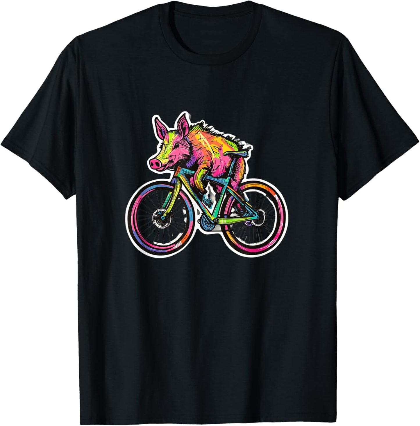 Rainbow Cyclist - Funny Pig Boar Riding Bike , Black, S T-Shirt - T-Shirt | Black