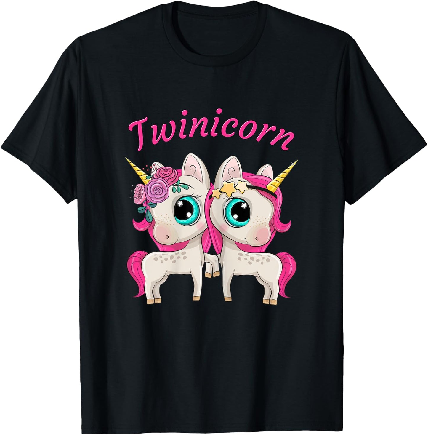 Twin Girls Twinicorn Women & Kids Sisters Cartoon Unicorns T-Shirt - T-Shirt | Black