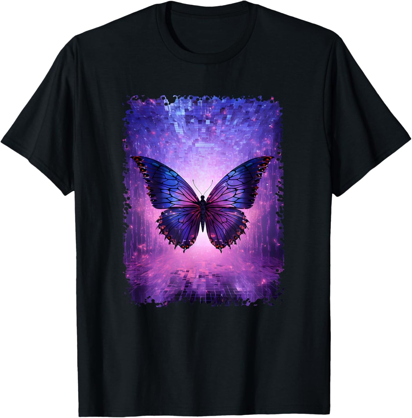 Butterfly Lover Insect Men Women Purple Glitch Butterfly Art T-Shirt - T-Shirt | Black