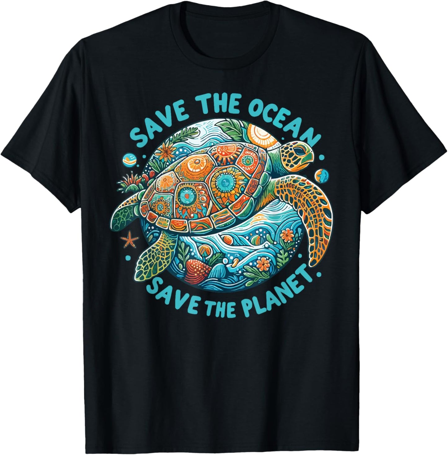 Save The Ocean Save The Planet Cute Sea Turtle T-Shirt - T-Shirt | Black