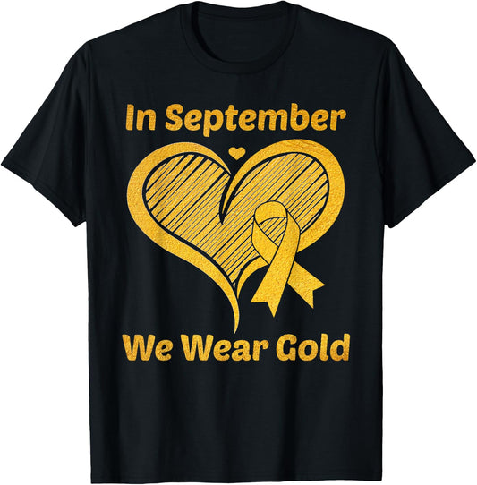 Heart In September We Wear Gold Childhood Cancer Awareness T-Shirt - T-Shirt | Black