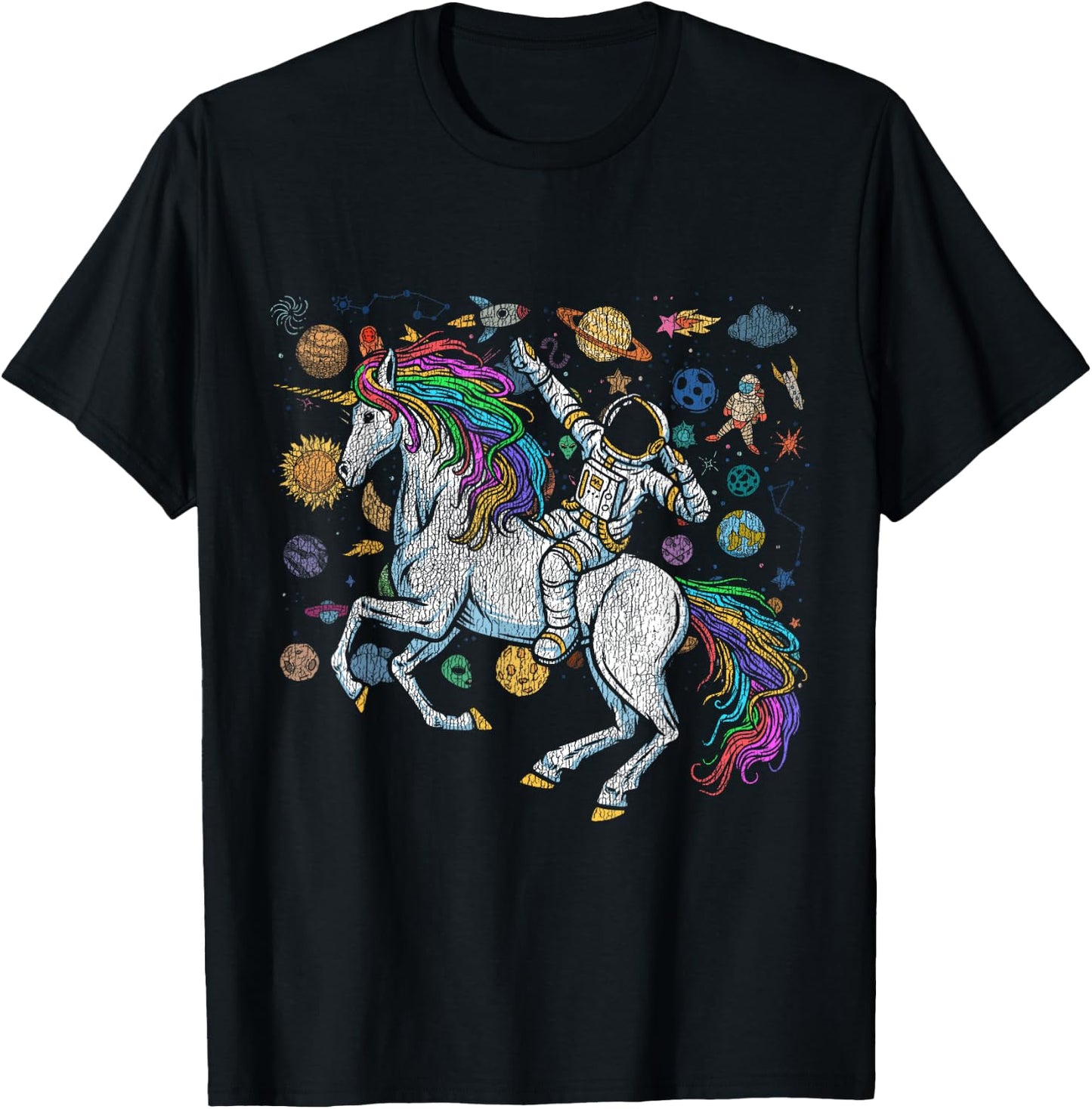 Fantasy Animal Unicorn Lover Cosmonaut Outer Space Astronaut T-Shirt - T-Shirt | Black