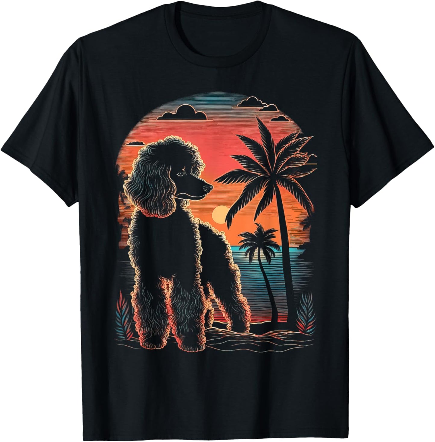 Poodle 80s Sunset Vintage Retro Style T-Shirt - T-Shirt | Black