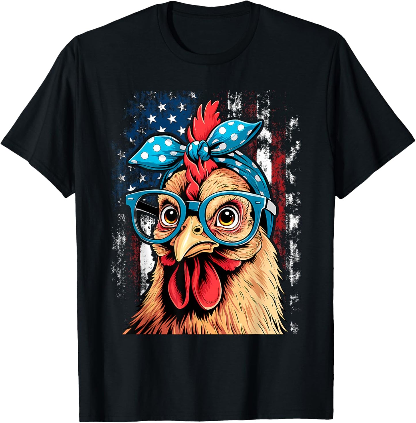 Cute Women Girl Chicken with Bandana Headband and Glasses T-Shirt - T-Shirt | Black