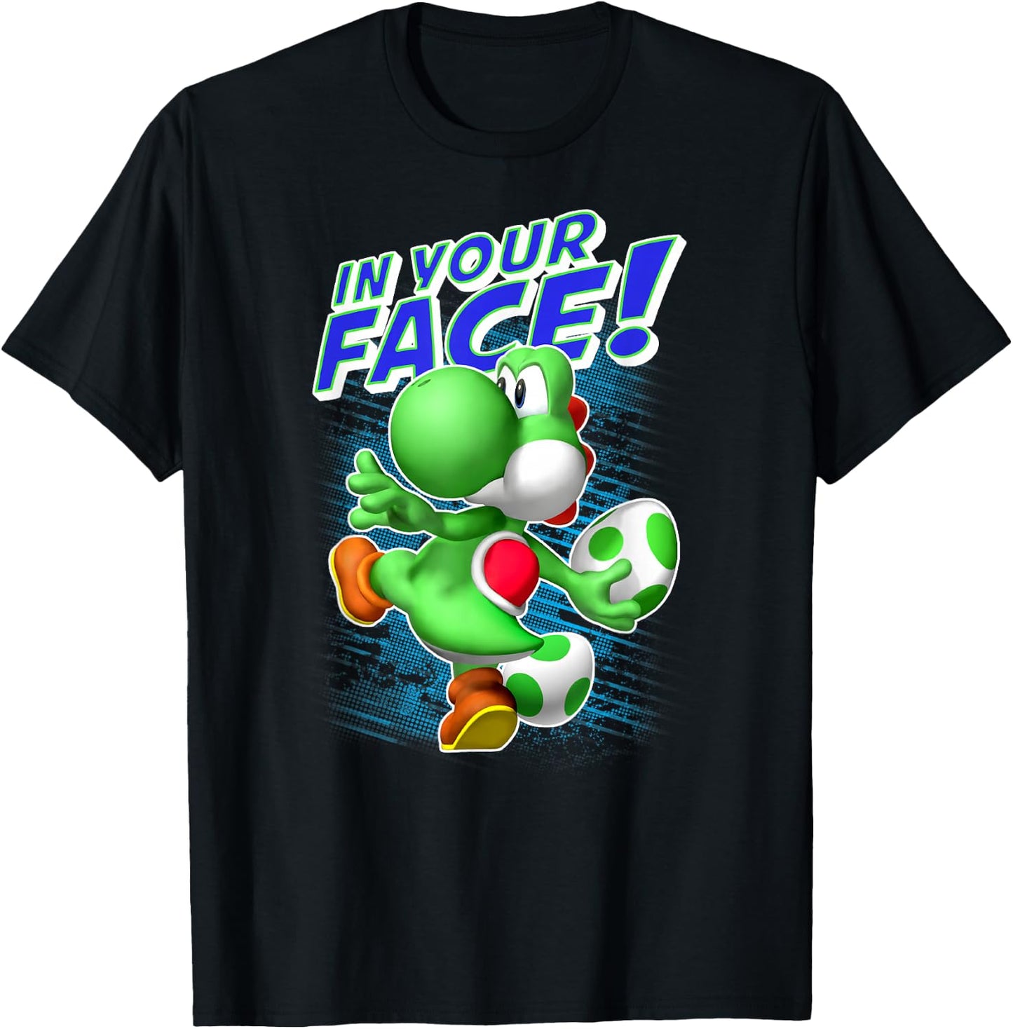 Super Mario Yoshi in Your Face Egg Throw Portrait T-Shirt - T-Shirt | Black