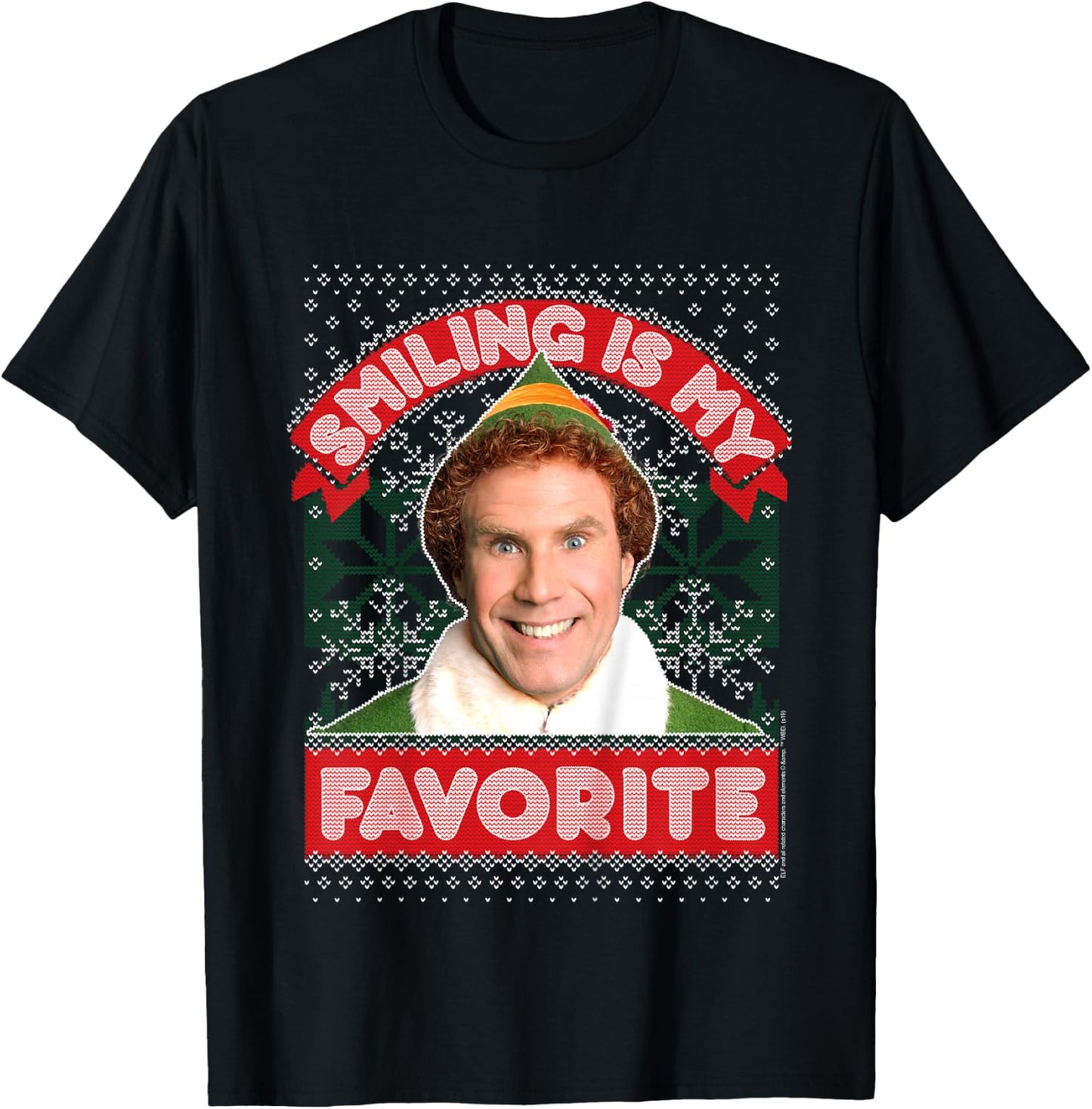 Kids Elf Buddy Smiling is My Favorite Christmas T-Shirt - T-Shirt | Black