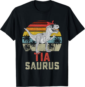 Tiasaurus T Rex Dinosaur Tia Saurus Family Matching T-Shirt - T-Shirt | Black