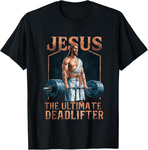 Jesus The Ultimate Deadlifter Fitness Gym Vintage Christian T-Shirt - T-Shirt | Black