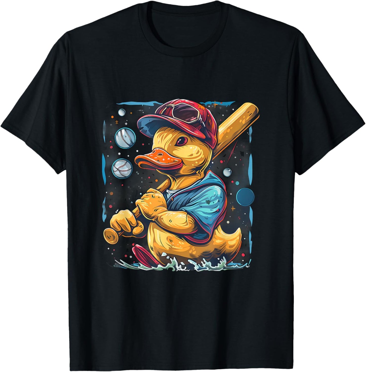 Rubber Duck Baseball Player Space Moon Rubber Duckie T-Shirt - T-Shirt | Black