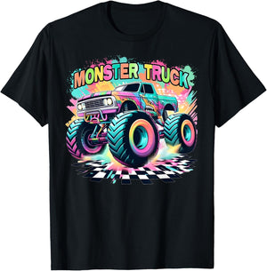 Monster Truck Colorful Birthday Party Retro Trucks Car Lover T-Shirt - T-Shirt | Black