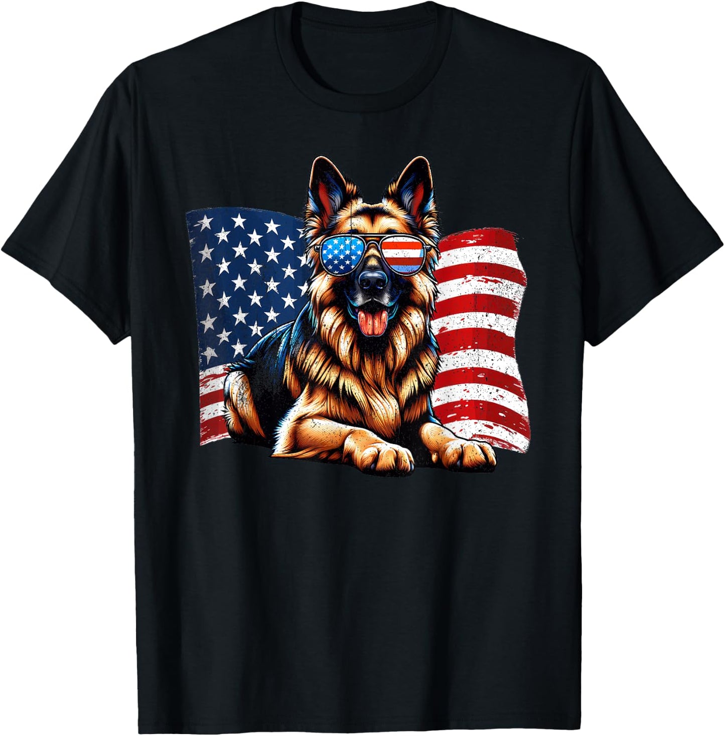 Vintage German Shepherd Dogs Lovers American Flag Pets Lover T-Shirt - T-Shirt | Black