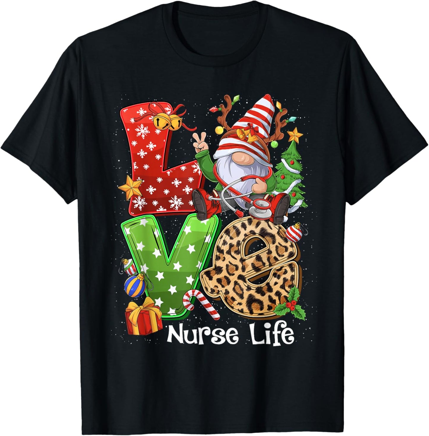 Gnome Family Christmas Men - LOVE Nurse Gnome T-Shirt - T-Shirt | Black